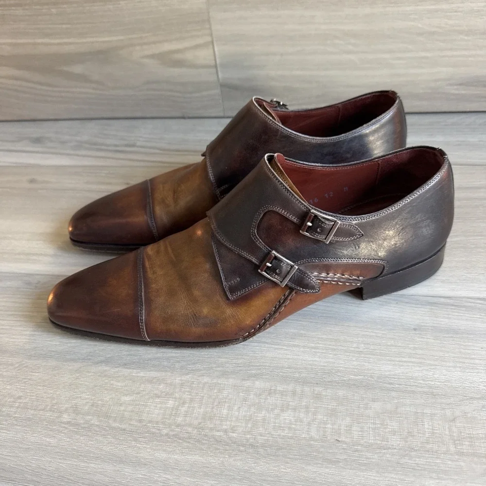 Magnanni Men's Ondara Double-Monk Two-Tone Brown Leather Shoes Size 12 Spain